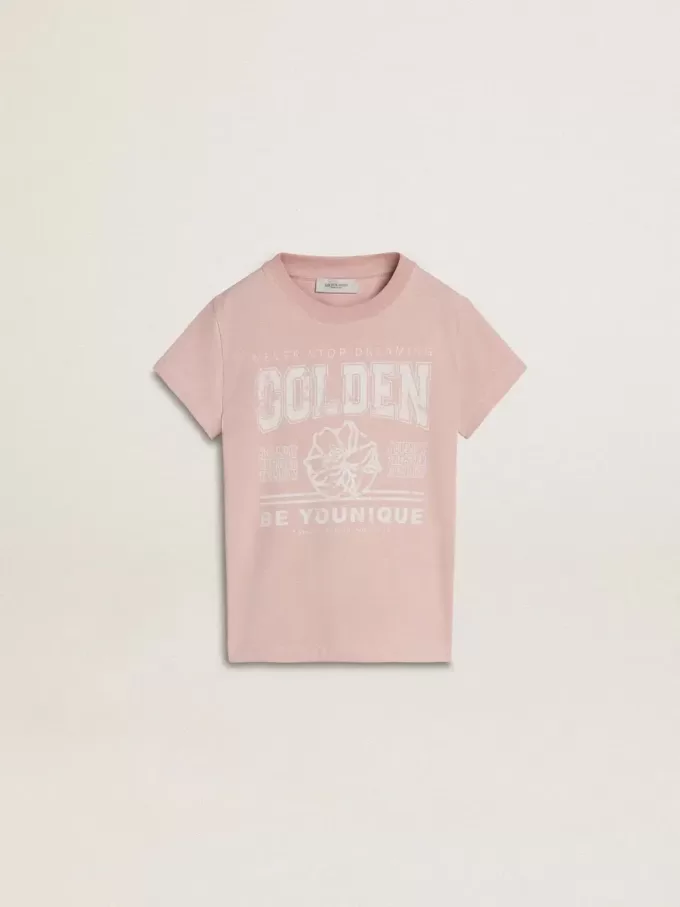 Rosa T-shirt för flickor med vitt tryck Rosa T-shirt för flickor med vitt tryck