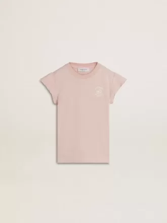 Rosa T-shirt för flickor med volangärmar och broderi