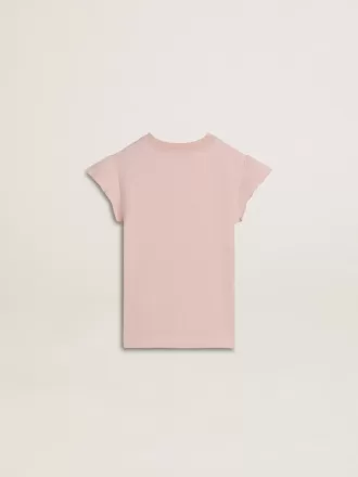 Rosa T-shirt för flickor med volangärmar och broderi