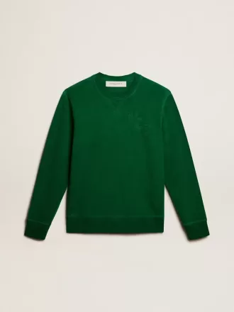 Rundhalsad tröja i grön bomullsfleece