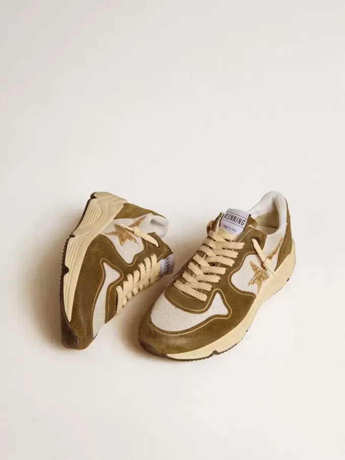 Running Sole för damer i brunt mocka och mesh med guldglittrande stjärna