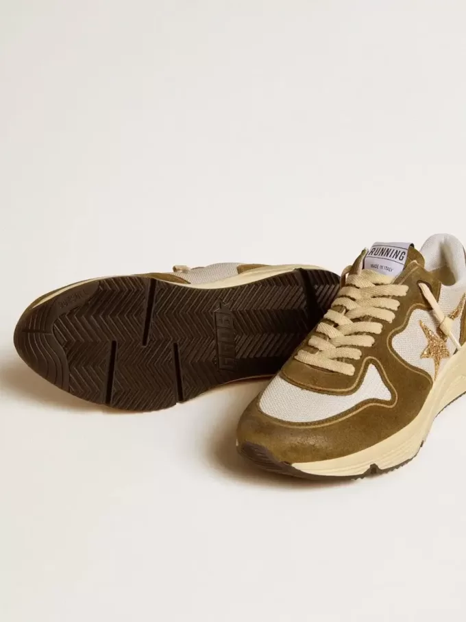 Running Sole för damer i brunt mocka och mesh med guldglittrande stjärna