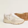 Running Sole för damer i canvas med beige stjärna och platinafärgad metallisk läderflik på hälen Running Sole för damer i canvas med beige stjärna och platinafärgad metallisk läderflik på hälen