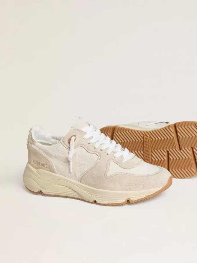 Running Sole för damer i canvas med beige stjärna och platinafärgad metallisk läderflik på hälen Running Sole för damer i canvas med beige stjärna och platinafärgad metallisk läderflik på hälen