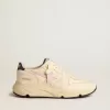 Running Sole för damer i nappaläder med rosa läderstjärna och blå läderflik på hälen Running Sole för damer i nappaläder med rosa läderstjärna och blå läderflik på hälen