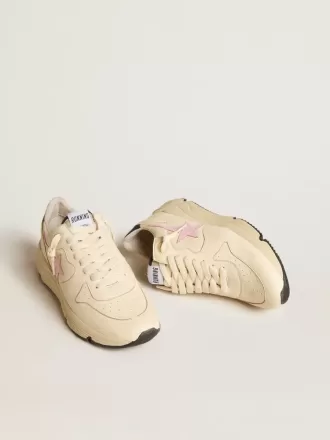 Running Sole för damer i nappaläder med rosa läderstjärna och blå läderflik på hälen