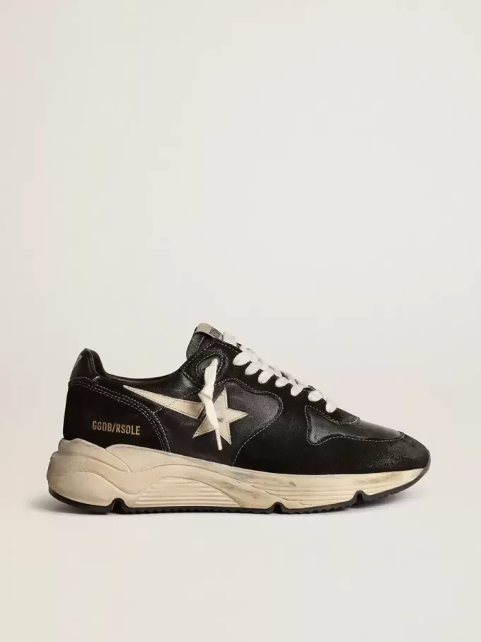 Running Sole för damer i svart nappa och mocka