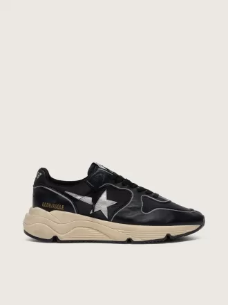 Running Sole för damer i svart nappaläder och nylon med en silverfärgad läderstjärna
