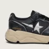 Running Sole för damer i svart nappaläder och nylon med en silverfärgad läderstjärna