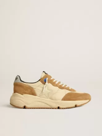 Running Sole för herr i elfenbensvit nylon och tobaksfärgad mocka
