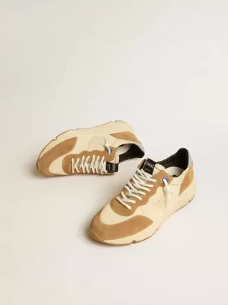 Running Sole för herr i elfenbensvit nylon och tobaksfärgad mocka