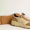 Running Sole för herr i elfenbensvit nylon och tobaksfärgad mocka