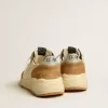 Running Sole för herr i elfenbensvit nylon och tobaksfärgad mocka