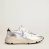 Running Sole i nylon och silvermetalliskt läder med ljusblå stjärna