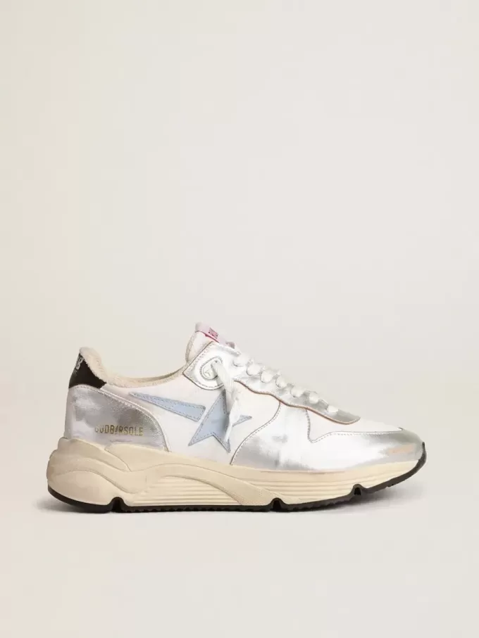 Running Sole i nylon och silvermetalliskt läder med ljusblå stjärna