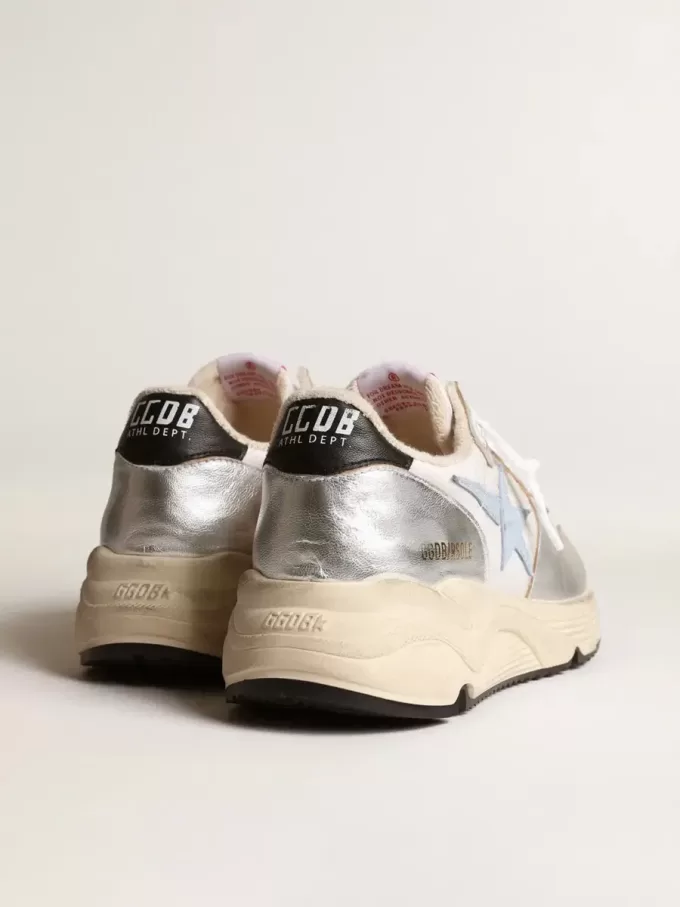 Running Sole i nylon och silvermetalliskt läder med ljusblå stjärna