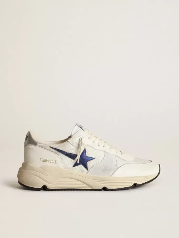 Running Sole i vitt läder och mesh med blå laminatläderstjärna