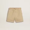 Sandfärgade shorts för flickor med broderad logotyp Sandfärgade shorts för flickor med broderad logotyp