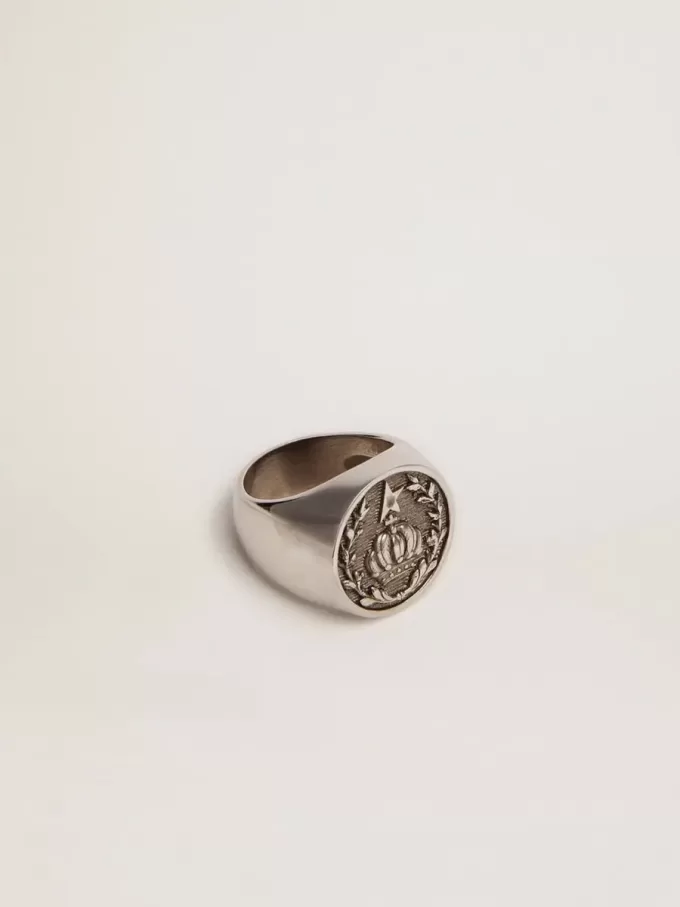 Signetring för män i antik silverfärg