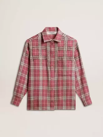 Skjorta med boxig passform och broderi i rosa, sandfärgat och grått rutmönster