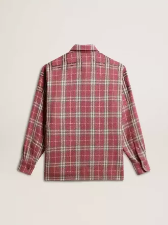 Skjorta med boxig passform och broderi i rosa, sandfärgat och grått rutmönster