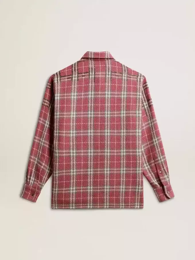 Skjorta med boxig passform och broderi i rosa, sandfärgat och grått rutmönster
