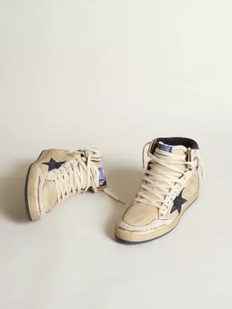 Sky-Star för herr i krämfärgat nylon och läder med blå mockastjärna