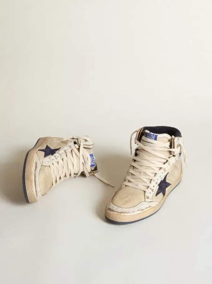 Sky-Star för herr i krämfärgat nylon och läder med blå mockastjärna Sky-Star för herr i krämfärgat nylon och läder med blå mockastjärna