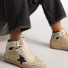 Sky-Star för herr i krämfärgat nylon och läder med blå mockastjärna Sky-Star för herr i krämfärgat nylon och läder med blå mockastjärna