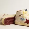 Sky-Star i beige nylon och nappa med granatäpplefärgad mocka-stjärna Sky-Star i beige nylon och nappa med granatäpplefärgad mocka-stjärna