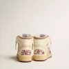 Sky-Star i beige nylon och nappa med granatäpplefärgad mocka-stjärna Sky-Star i beige nylon och nappa med granatäpplefärgad mocka-stjärna