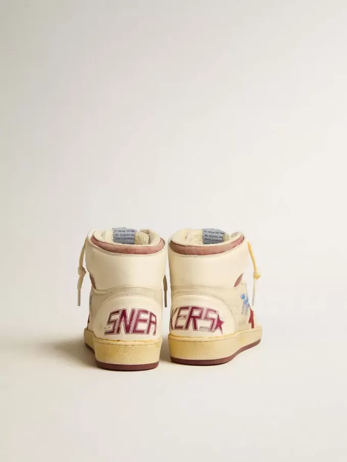 Sky-Star i beige nylon och nappa med granatäpplefärgad mocka-stjärna Sky-Star i beige nylon och nappa med granatäpplefärgad mocka-stjärna