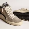 Slide i beige mesh och nylon med blå läderstjärna och blixt Slide i beige mesh och nylon med blå läderstjärna och blixt