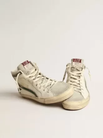 Slide i beige nappa med grön laminerad läderstjärna och blixt