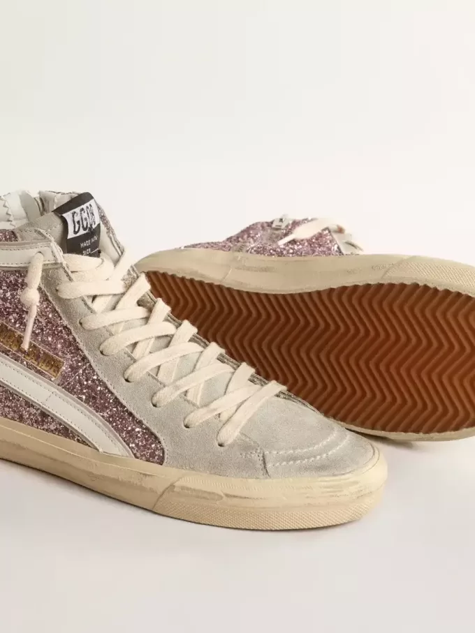 Slide i lila glitter med vit läderstjärna och flash Slide i lila glitter med vit läderstjärna och flash