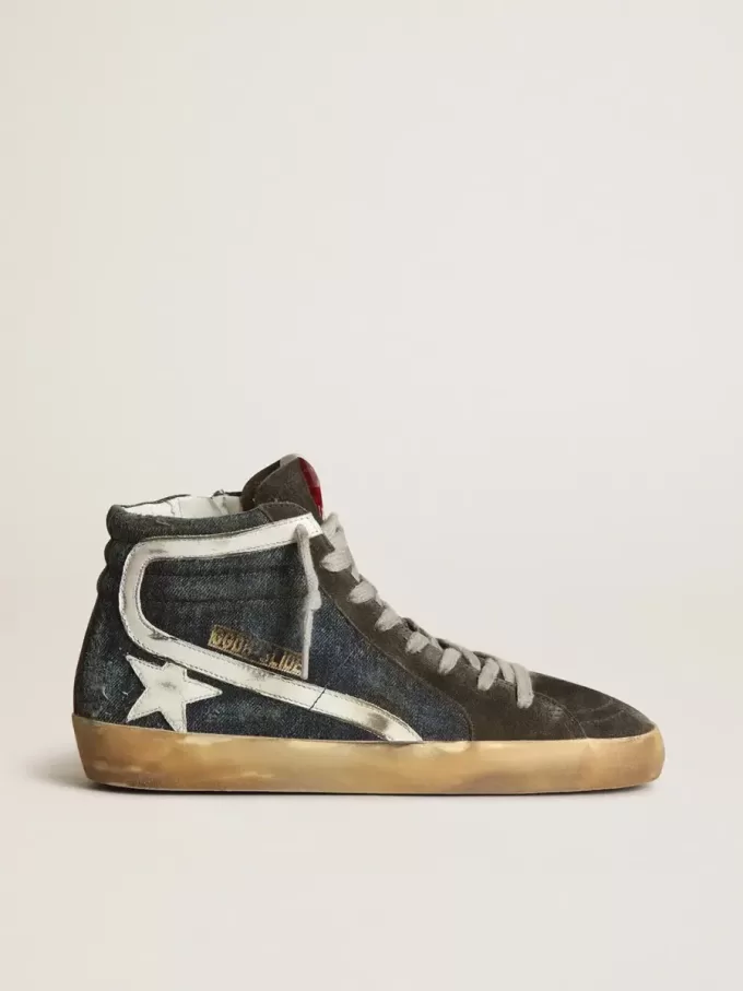 Slide i midnattsblå denim med vit läderstjärna