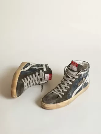 Slide i midnattsblå denim med vit läderstjärna
