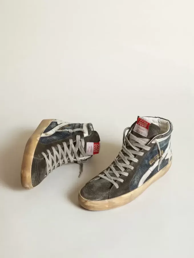 Slide i midnattsblå denim med vit läderstjärna