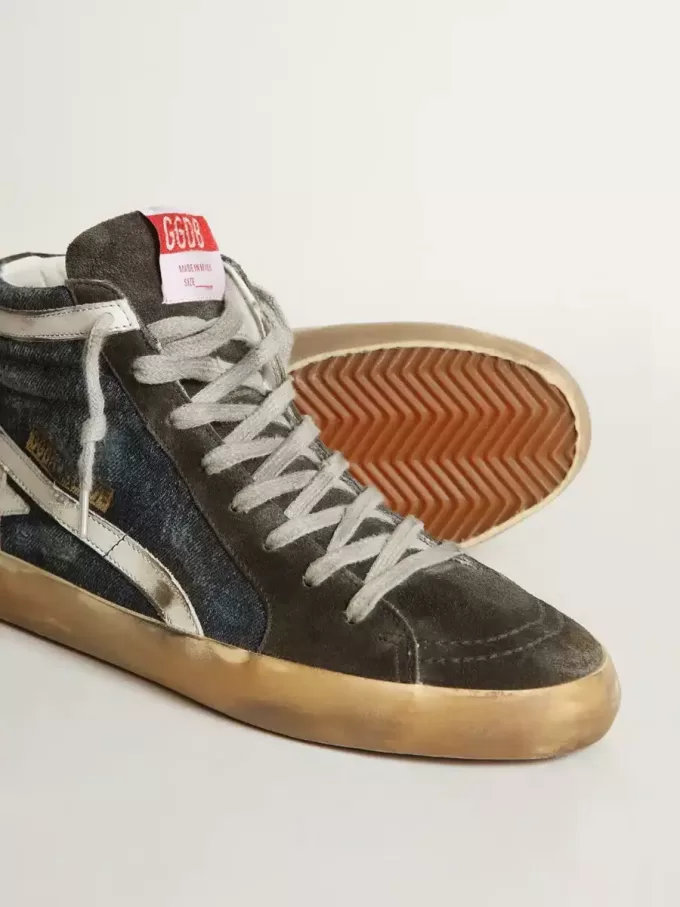 Slide i midnattsblå denim med vit läderstjärna
