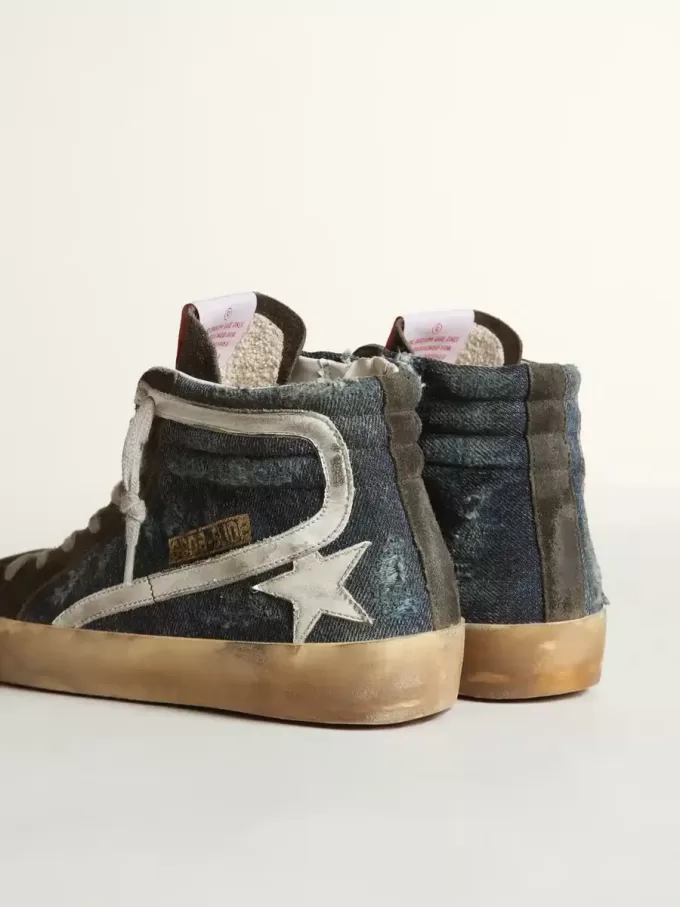 Slide i midnattsblå denim med vit läderstjärna