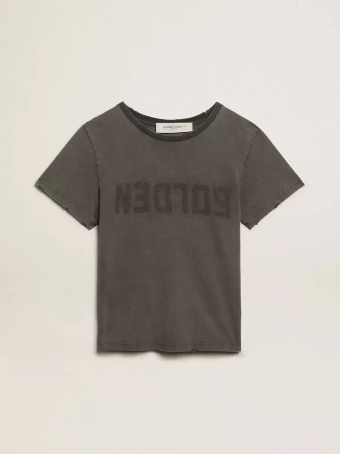 Slitad slim fit-T-shirt i antracitgrått