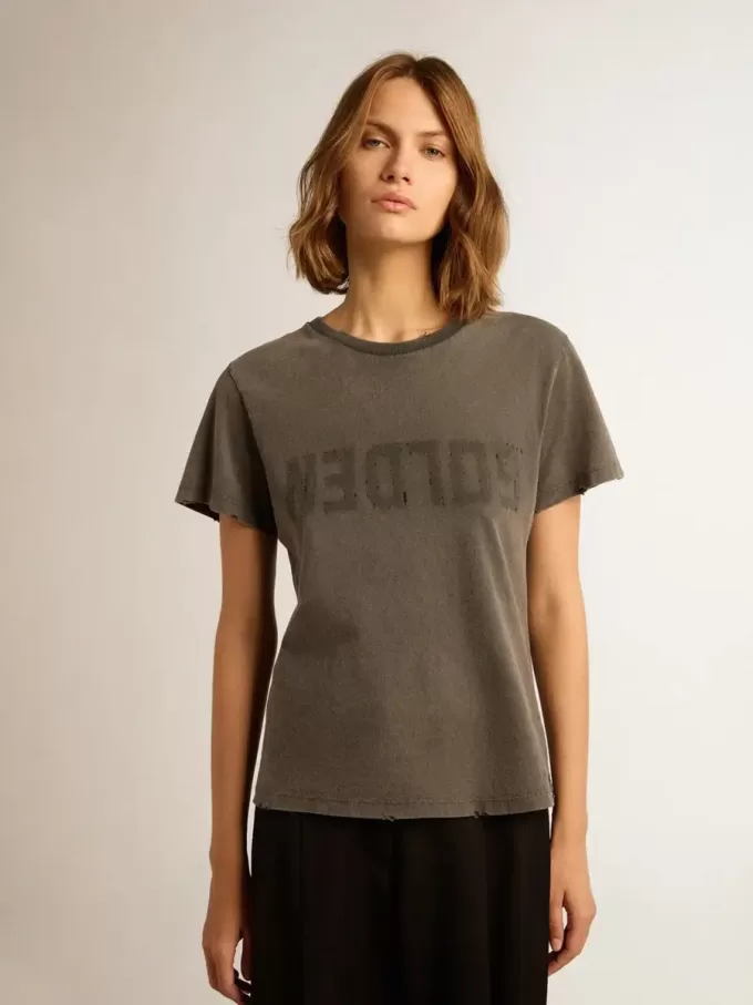 Slitad slim fit-T-shirt i antracitgrått