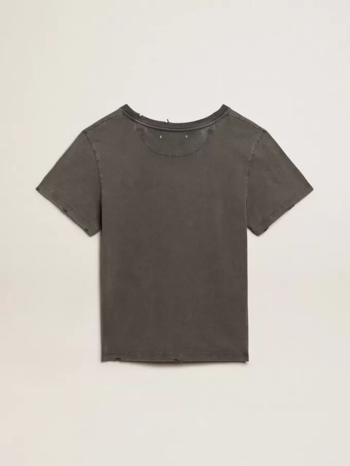 Slitad slim fit-T-shirt i antracitgrått