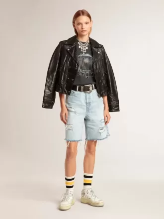 Bermudashorts för dam i denim med sliten effekt