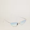 Solglasögon i cat-eye-stil med silverbåge och blåa glas
