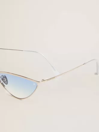 Solglasögon i cat-eye-stil med silverbåge och blåa glas