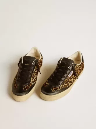 Soul Star i leopardmönstrat ponnyläder med svart nappa läderklack och insatser