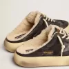 Space-Star Sabot-skor för herr i quiltad svart nylon med shearlingfoder