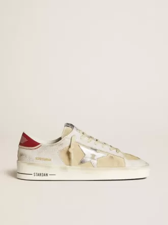 Stardan för herr i nubuck och krackelerat läder med silvermetallisk läderstjärna