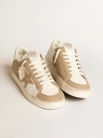 Stardan för herr i vitt och beige läder med beige stjärna och vit hälflik